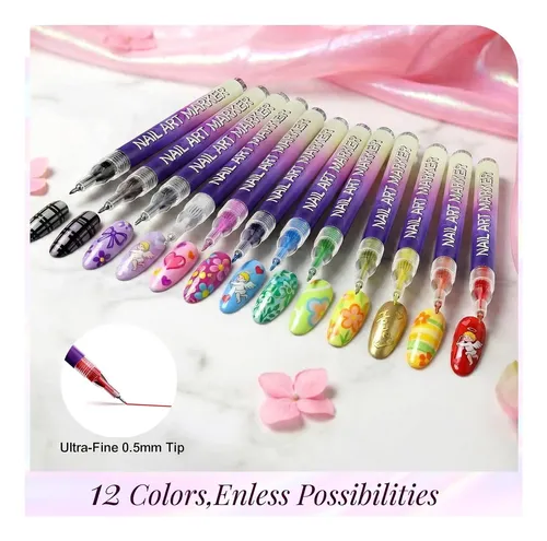Set 12 Marcadores Para Uñas Colores Secado Rápido