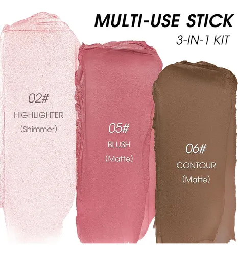 3pcs Barra Iluminador Contorno Rubor Base Maquillaje 1#