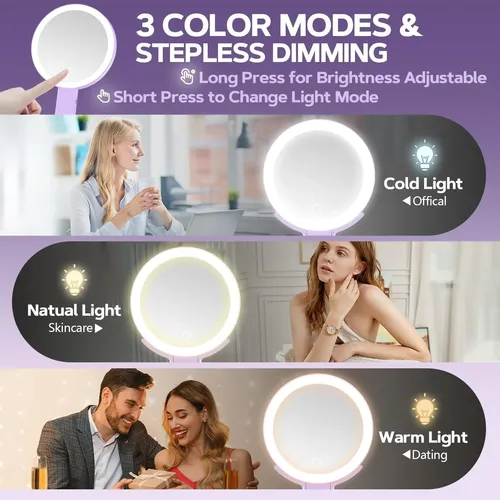 Espejo De Maquillaje Iluminado Con Aumento De 30 Aumentos, Morado