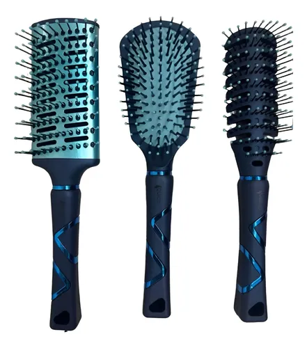 Set 3 Cepillos Profesionales Cabello Neumatico Araña Azul