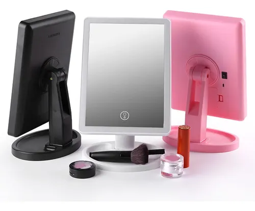 Espejo De Maquillaje Led Recargable Espejo Iluminado Rosado