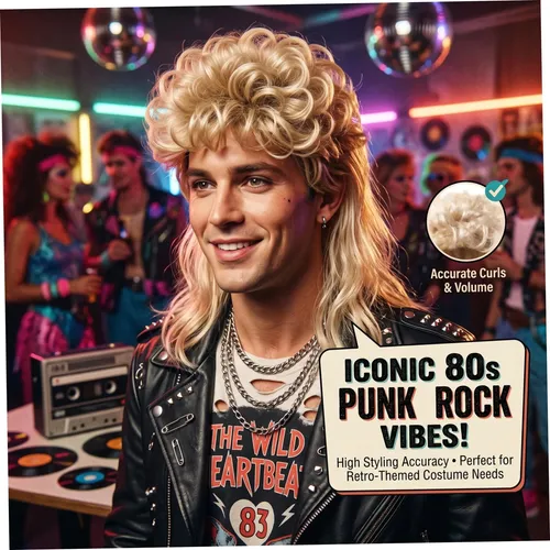 Peluca Retro Punk De Los 80s Para Hombre Rubio Claro Rubio Claro