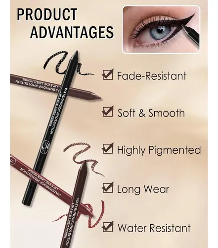 Set De 10 Lápices De Gel Para Ojos Resistentes Al Agua