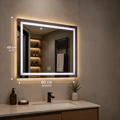 Espejo Led Rectangular Elicar Horizontal Touch 60×80 Baño