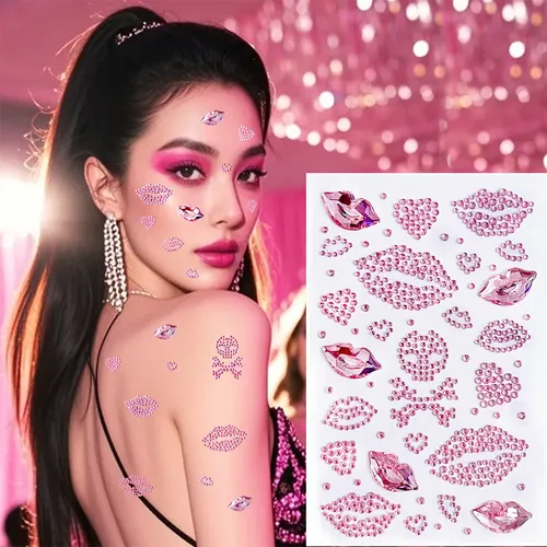 Stickers Rostro Cuerpo Labios Strass 2 Planchas
