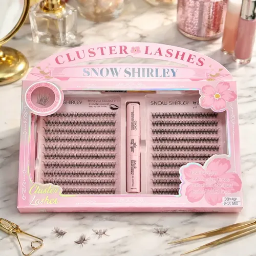 Kit Pestañas Postizas Cluster Snow Shirley Con Pegamento