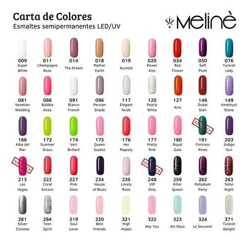 Esmalte de uñas color Meliné Meline Semipermanente de 15mL – Pack de 5 unidades color A elección