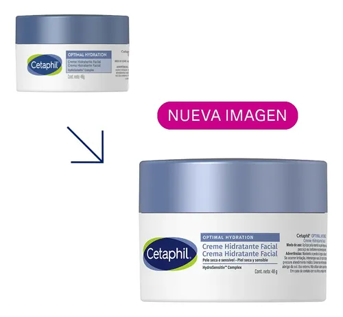 Cetaphil Optimal Hydration Crema de Día Facial Piel Sensible y Seca 48 g | Con HydroSensitiv Complex, ácido hialurónico y margarita azul, hidrata durante 48 horas, mejora la suavidad en 1 semana.