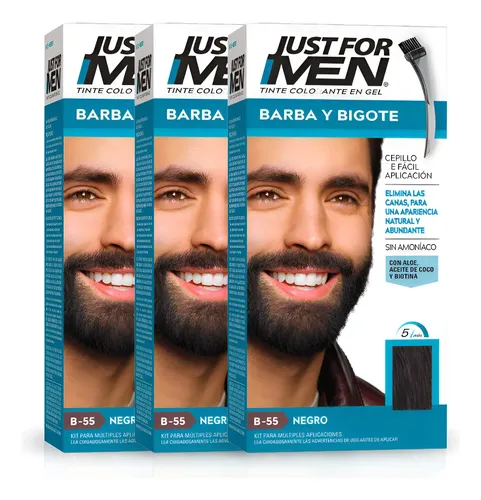 Pack Tintura Gel Just For Men Barba y Bigote Negro 3 Unidades
