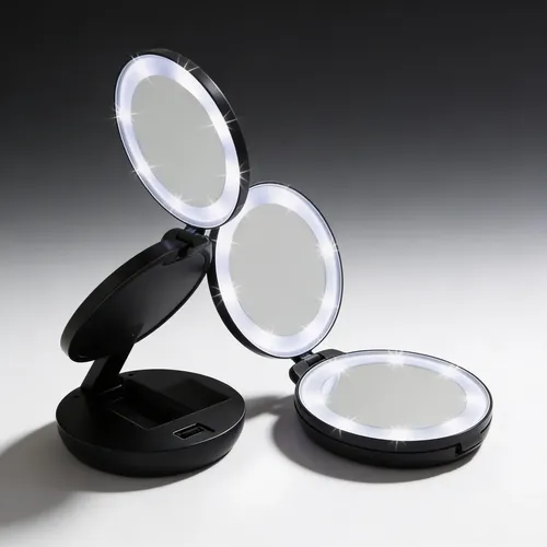 Espejo De Maquillaje De Tres Pliegues Portátil Inalámbrica