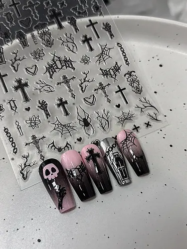 Pegatinas De Uñas Con Grafiti Negro Oscuro For Halloween 20