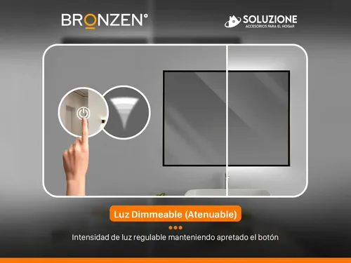 Espejo Premium Luz Led Trasera Horizontal Negro 60 X 80 Cm