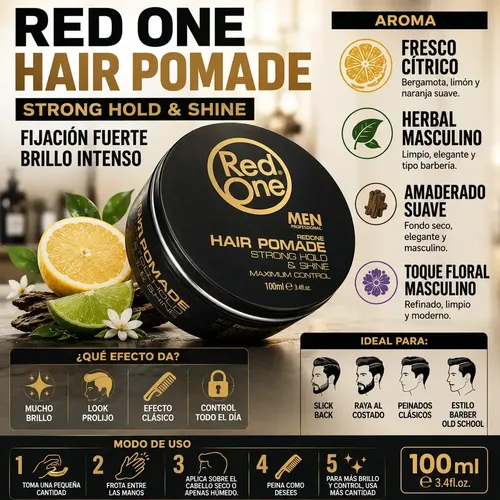 Red One Pomada Barberia Fijacion Fuerte Brillosa 100ml