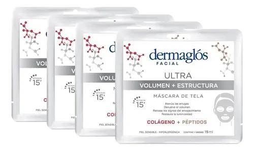 Kit Mascaras de Tela Dermaglós Ultra Volumen + Estructura x4