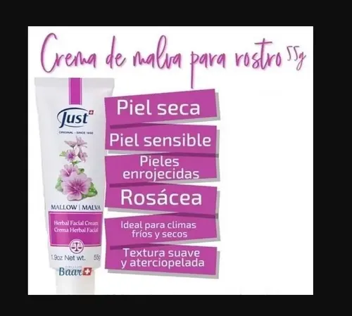 Crema Facial Just de Malva Hipoalergénica Sin Parabenos Rostro Sensible