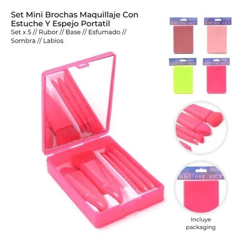 Set Mini Brochas X5 Maquillaje Estuche Skora Espejo Portatil