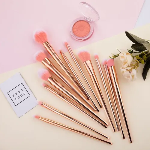 Nuevo Set De 12 Pinceles De Maquillaje En Oro Rosa