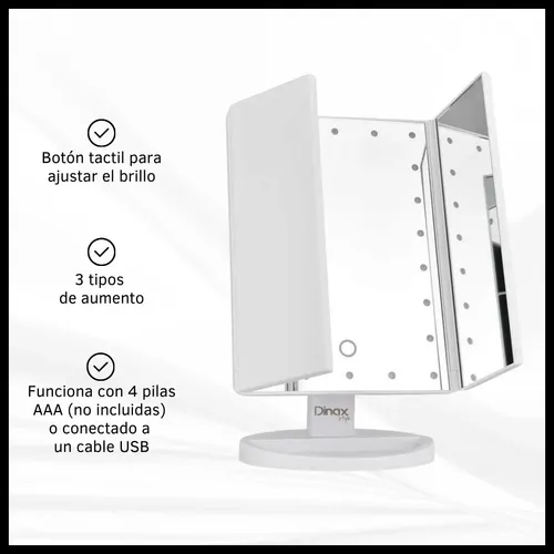 Espejo Triple Maquillaje Tocador Luz Led 3 Tonos C/ Aumento