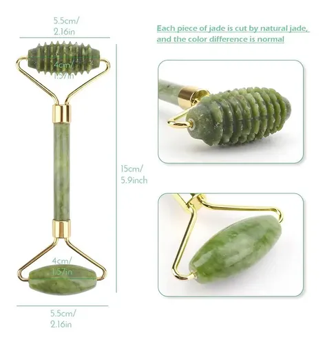 Rodillo De Jade Para Masajes Faciales Y Corporales Verde