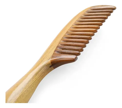 Peine De Madera Diente Ancho C Mango Desenredante Anti Frizz