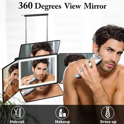 Espejo Uhdod De 5 Vías Para Cortar El Pelo Con Luz Led, Vist