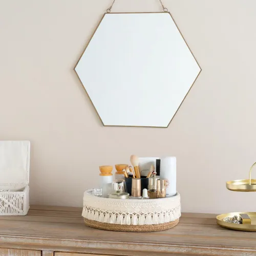 Organizador Maquillaje Mkono De Macramé, Amarillo Y Blanco
