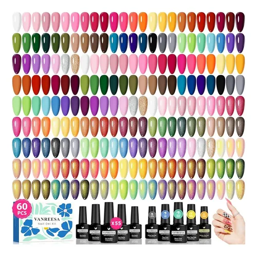 Set Esmaltes Gel Vanreesa 60 Pzas 55 Colores Kit Completo