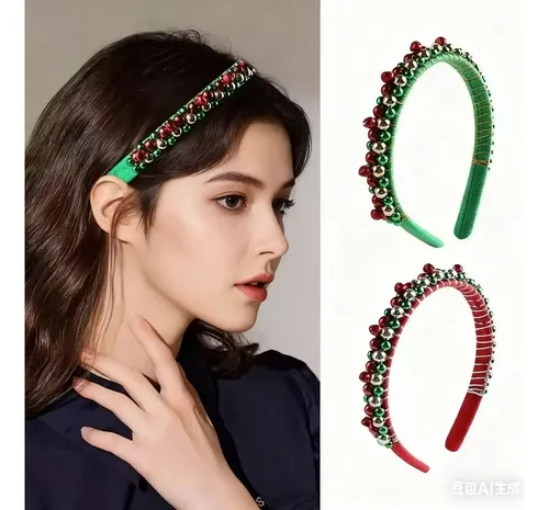 Aro De Pelo Trenzado Con Cuentas De Campana De Navidad, 2 Pi