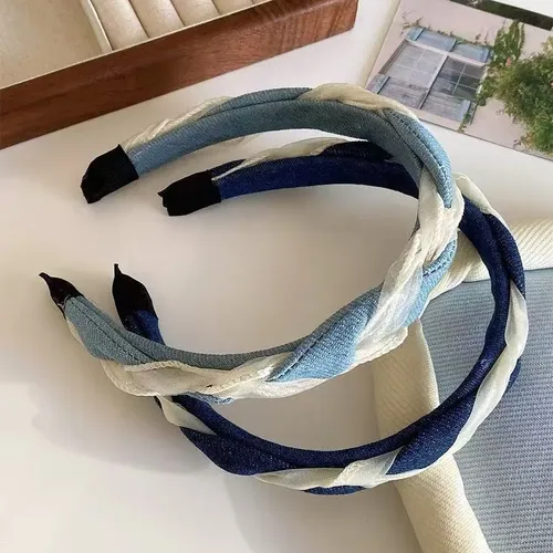 Vincha De Malla Azul Trenzada, Aro Para El Pelo