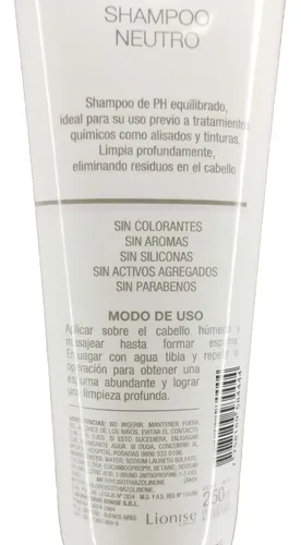 Shampoo Neutro Nov Pelo Alisado Profesional Peluquería X 250