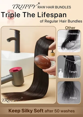 Hair Bundles Triippy, Pelo Camboyano 100% Crudo, Liso, 18 Cm