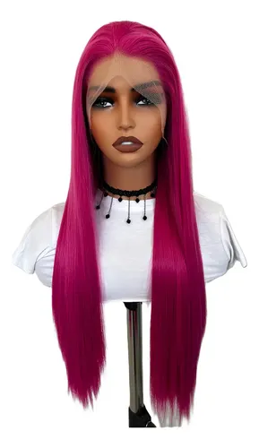 Peluca Lace Front Adiolacba Premium Símil Natural 70 Cm Tamaño De La Base Regulable Tono Magenta Intenso