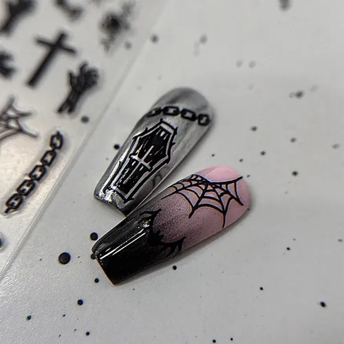 Pegatinas De Uñas Con Grafiti Negro Oscuro For Halloween 20