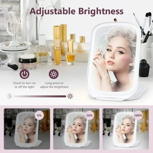 Espejo Maquillaje Portatil Tactil Con Luz Led Plegable Usb A Disponibilidad