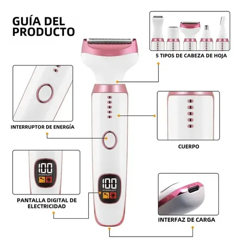 Depiladora Eléctrica 5 En 1 Portatil Usb Visor Cuerpo Cara