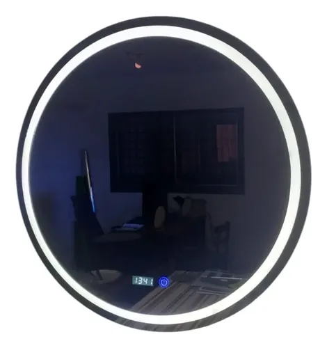 Espejo Led Redondo 60cm Botón Touch Reloj Hora Temperatura