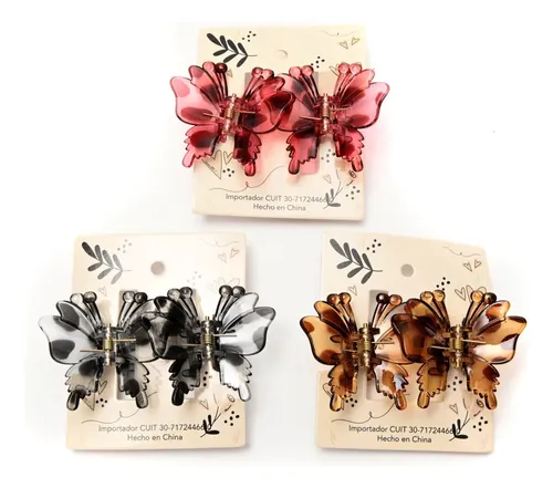 Broche De Pelo X 2 Flor Mariposa Carey 5×5 Cm. Y 3 Cm. Ancho