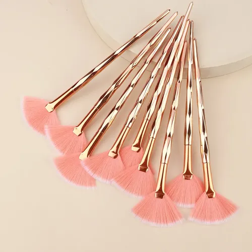 Pincel Abanico De Alto Brillo Color Oro Rosa