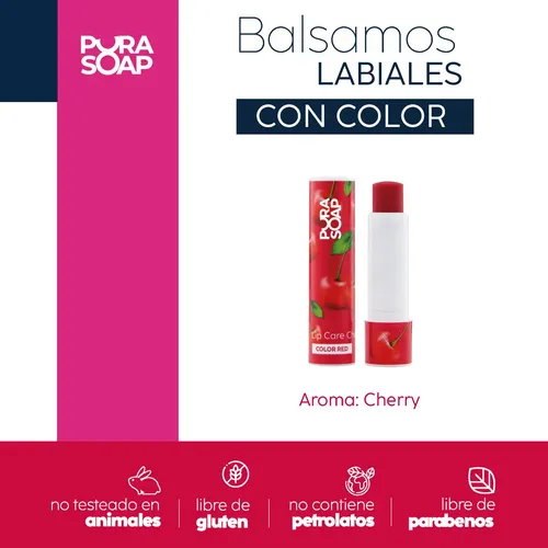 Balsamo Labial Hidratante color Rojo Cherry Pura Soap