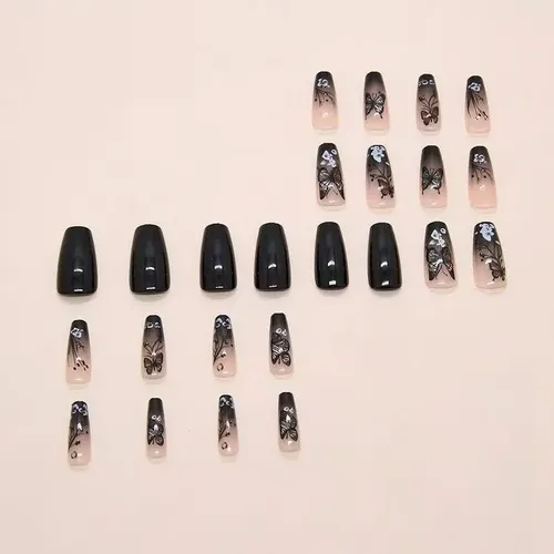 Set De 24 Calcomanías Para Uñas Estilo Ballet Negro A