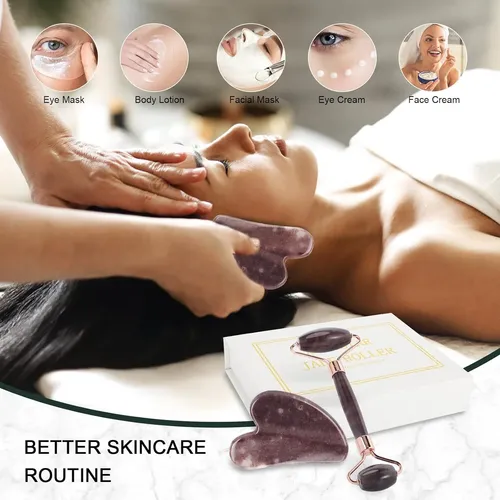 Rodillo Facial Jade Morado Para Ojos Y Cuello Antipuff