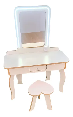 Tocador Mesa Maquillaje Con Luz Led Neon Y Cajon Para Niñas