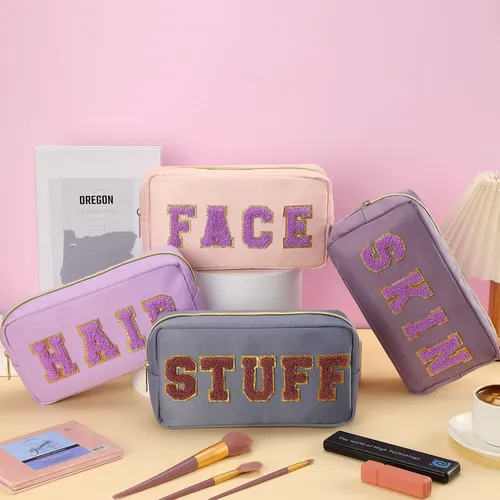 Bolsas De Maquillaje Cunno Preppy Chenille Letter Nylon Purp