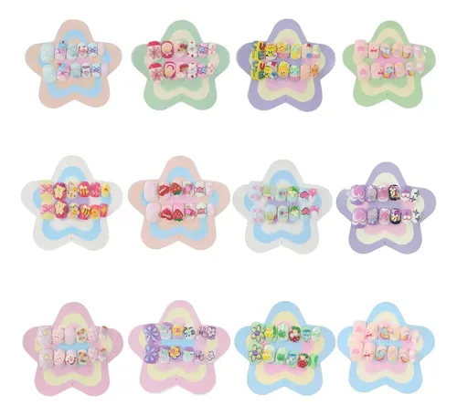 Uñas Postizas Cuadradas P/manos 12pcs C/ Pegamento Mujer