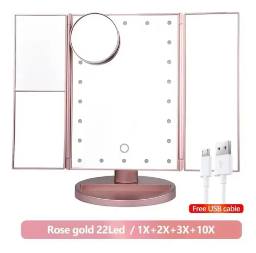 Espejo Inteligente Con Luz Led – Aumento 2x Y 3x Y 10x Marco Rose Gold