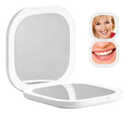 Espejo De Maquillaje Compacto Con Luz Led, Aumento De 1x/10x