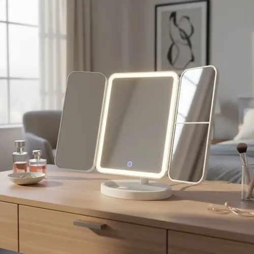 Espejo De Maquillaje Pantalla Táctil Luz Led Giratorio 180°