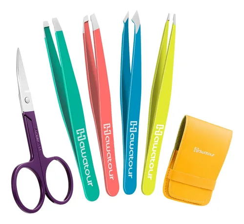 Set De Pinzas Y Tijeras Para Cejas Hawatour Acero Inoxidable