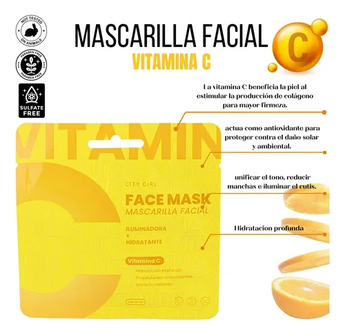 Mascarilla Facial City Girl Vitamina C B3 Hidratante Hidrogel 25g