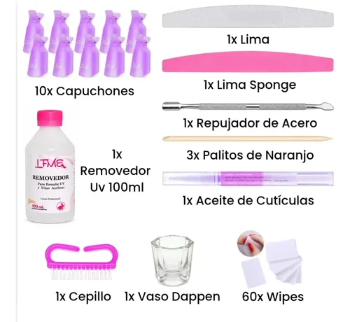Kit Removedor De Esmalte Semipermanente Uñas Gel Uv Completo